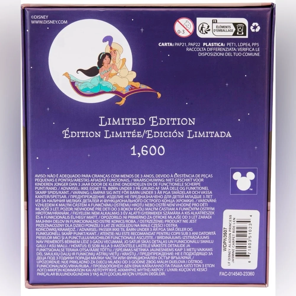 NWT Loungefly Disney Aladdin Jasmine Lenticular 3 Inch Pin LIMITED EDITION RARE - Picture 3 of 8